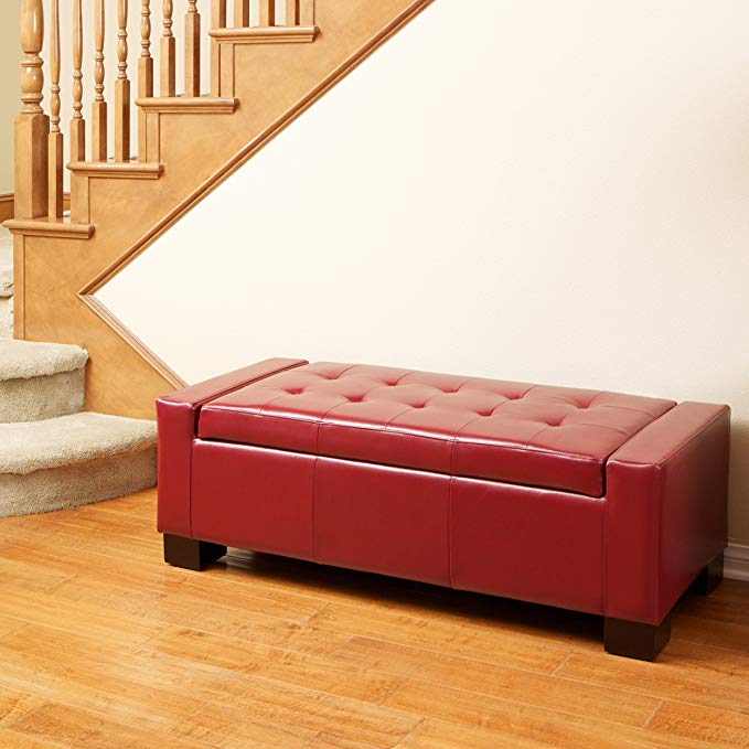 Great Deal Furniture Rothwell Red Leather Storage Ottoman Bench