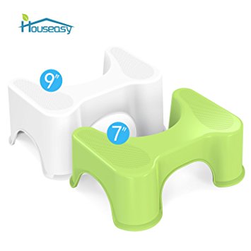 Houseasy Bathroom Toilet Stool-2 Sets, Fits All Toilets/All Ages, Green- 7" /White- 9"