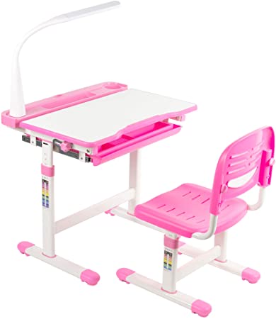 VIVO Pink Height Adjustable Children’s Desk and Chair | Kids Interactive Workstation with LED Lamp (DESK-V303P)