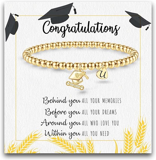 Graduation Gifts for Her 2024, 2024 Graduation Gifts High School College Graduation Gifts for Teen Girls 5th 8th Grade Masters Degree Grads Initial Bracelets for Women Letter A-Z Charm Bracelet Daughter Niece Granddaughter Girlfriend Jewelry