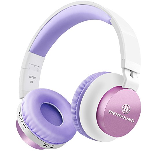 Bluetooth Headphones, Biensound BT60 Lightweight Foldable Headphones Wireless Bluetooth Headset with Microphone and Volume Control for iPad iPhone TV Laptop Computer Headphones (Pink&White)