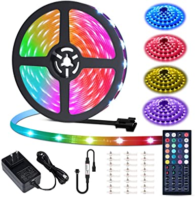 MustWin 40ft Led Strip Light 360 5050 LEDs Flexible Color Changing LED Lights with 44 Keys RF Remote Controller & 24V Power Supply Dimmable Tape Light Kit for Home Room Kitchen Bar Party Decoration