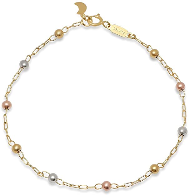 Pori Jewelers 14K Solid Gold 3.0mm Beaded Ball Bracelets-7.5" -Made in Italy