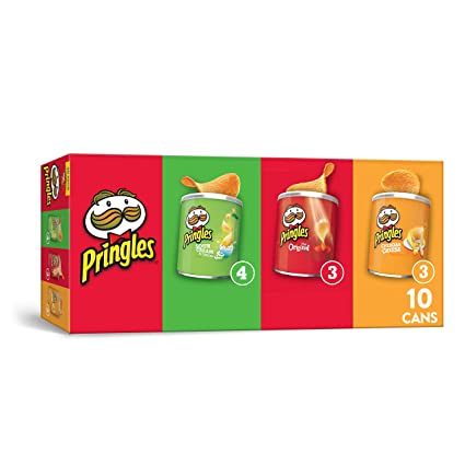 PringlesÂ Potato Crisps Chips, Flavored Variety Pack, Original, Cheddar Cheese, Sour Cream and Onion, Grab and Go, 13.7 Ounce (10 Count)