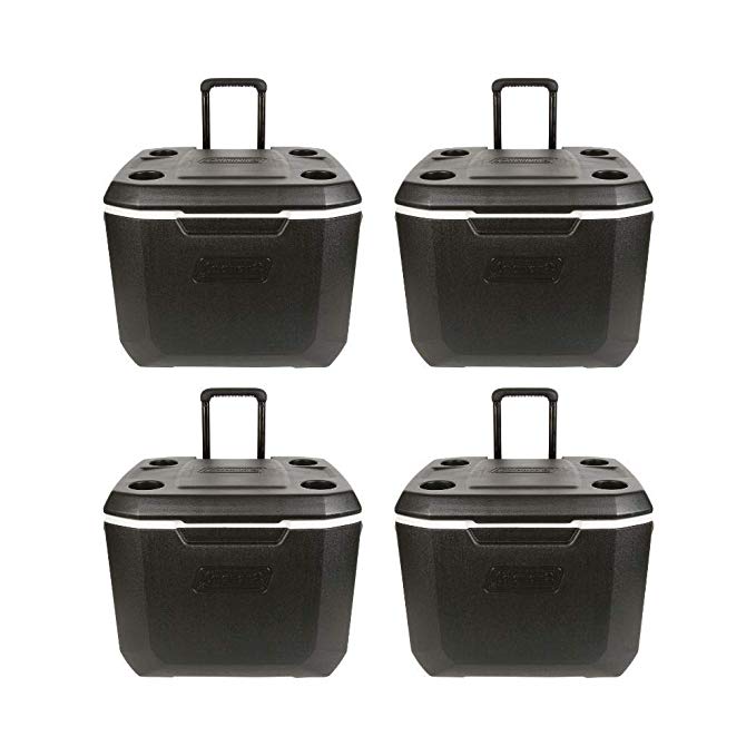 Coleman Wheeled Cooler | Xtreme Cooler Keeps Ice Up to 5 Days | Heavy-Duty 50-Quart Cooler with Wheels for Camping, BBQs, Tailgating & Outdoor Activities (50-Quart, Black 4 Pack)