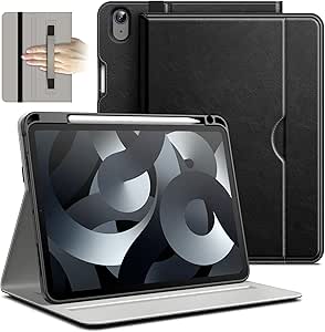 JETech Hülle für iPad Air 11-Zoll M2 (2024), iPad Air 5/4 (10,9 Zoll, 2022/2020, 5./4.), PU Leder Folio Schützende Cover Schutzhülle mit Stifthalter & Tasche, Multi-Winkel Ansehen (Schwarz)