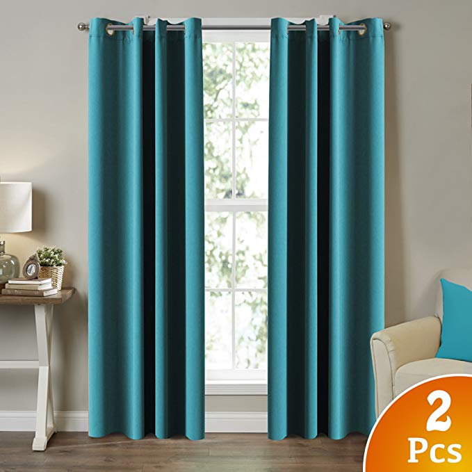 Turquoize Solid Blackout Drapes, Teal/Blue Turquoise, Themal Insulated, Grommet/Eyelet Top, Nursery & Infant Care Curtains Each Panel 52" W x 96" L