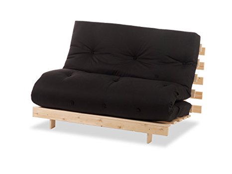 Humza Amani Wood Luxury 2 Seater Metro Futon Sofa Bed Frame with Futon Mattress Set - Black