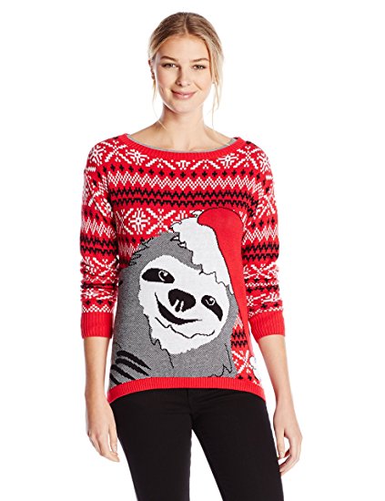 Isabella's Closet Women's Santa Sloth Fair Isle Ugly Christmas Sweater