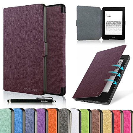 HAOCOO Ultra Slim Leather Smart Case Cover Build in Magnetic [Auto Sleep/Wake] Function for All-New Amazon Kindle Paperwhite ( All-New 300 PPI Versions with 6" Display and Built-in Light) (Purple)