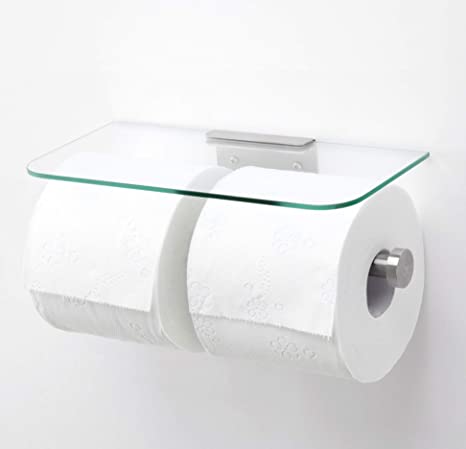 JackCubeDesign Toilet Paper Holder Roll Tissue Dual Dispenser Bathroom Kitchen Roll Holder, Shelf Dual Holder for Mobile Phone, Tissue Hanger -Wall Stainless Steel MK428D (Glass Type2)