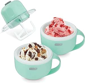 DASH My Mug Ice Cream Maker Machine (Aqua): Multi-Purpose Soft Serve Ice Cream Machine with (2) Bowls for Homemade Gelato, Sorbet, Frozen Yogurt, Built-In Ingredient Chute, Easy to Clean and Store