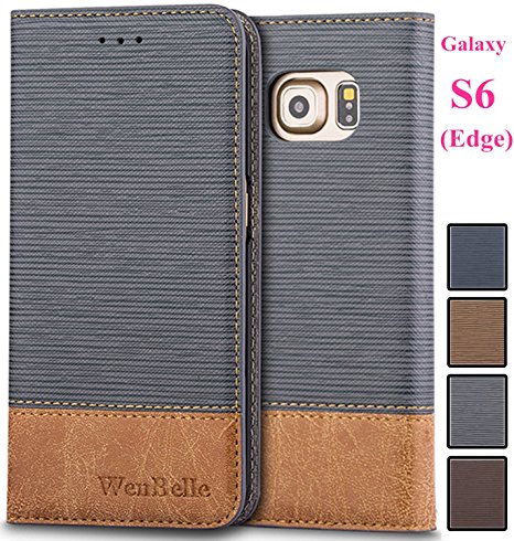 Galaxy S6 Edge Case,WenBelle Blazers Series,Stand Feature,Double Layer Shock Absorbing Premium Soft PU Color matching Leather Wallet Cover Flip Cases For Samsung Galaxy S6 Edge Vitality Grey