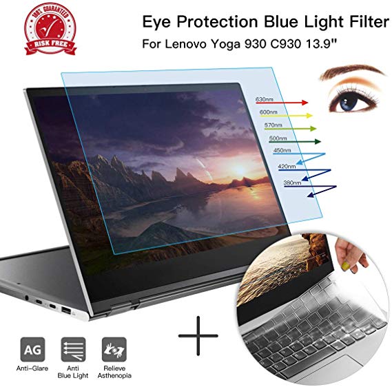 CaseBuy Anti-Blue Anti-Glare Light Screen Protector Filter Compatible Lenovo Yoga 930 C930 2-in-1 13.9" Touch-Screen Laptop & Keyboard Cover Ultra Thin TPU, Eye Protection Kit for Yoga C930 Model