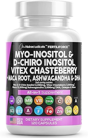 Myo-Inositol & D-Chiro Inositol 2050mg Fertility Supplement 40:1 Ratio - Prenatal Vitamins for Women with Ashwagandha 3000mg Maca Root 12,000mg Vitex Chasteberry Iron DHA Folic Acid DIM Zinc, USA Made