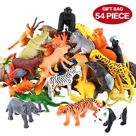 Animals Figure,54 Piece Mini Jungle Animals Toys Set,Zoo World Realistic Wild Vinyl Pastic Animal Learning Resource Party Favors Toys For Boys Kids Toddlers Forest Small Farm Animals Toys Playset