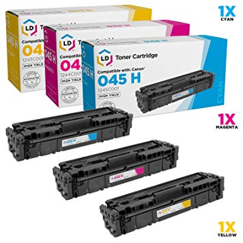LD Compatible Canon 045H Set of 3 High Yield Color Toner Cartridges: 1245C001 Cyan, 1244C001 Magenta & 1243C001 Yellow for use in ImageCLASS MF634Cdw, MF632Cdw and LBP612cdw