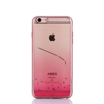 Cell Phone Case for iPhone 6/ 6S(4.7inch), AiBOUSA® [12 constellation] Aries Style, Super Soft, Plating of Radium, Transparent, Pink Gradation, Crystal Diamond, Mobile Protection