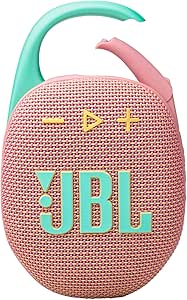 JBL Clip 5 - Ultra-Portable, Waterproof & Dustproof Bluetooth Speaker, Big Pro Sound with Punchy bass, Integrated Carabiner, Up to 12 Hours of Play, Made in Part with Recycled Materials (Pink)