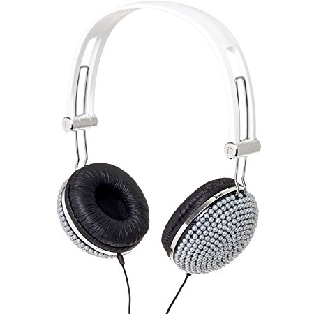 Crystal Case Bling DJ Over-Ear Headphones (Silver Pearl)