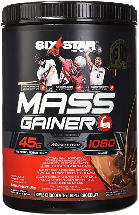Mass Gainer Protein Powder, Six Star Mass Gainer, Muscle Builder Whey Protein Powder and Creatine Monohydrate, Max Protein Weight Gainer for Men and Women, Creatine Supplements, Chocolate, 4.36 lbs