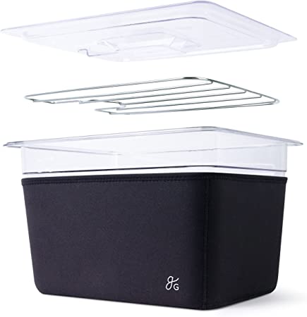 Greater Goods Sous Vide Container | Premium, Plastic Container with Sous Vide Rack and Lid | Insulated Sous Vide Container, Neoprene Sleeve Included