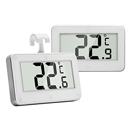 Henweit Pack of 2 LCD Digital Freezer Thermometer indoor Room Fridge Refrigerator Temperature Monitor with Hook White for Kitchen Home Cafes Bars