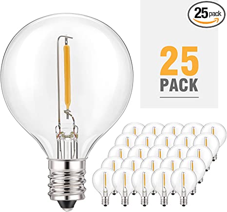 Kohree G40 Led Replacement Bulbs Dimmable Globe Light Bulbs, 1w 2200K Outdoor for Patio G40 Edison Globe String Lights, E12 Base for Party Decor,25Pack, Weatherproof