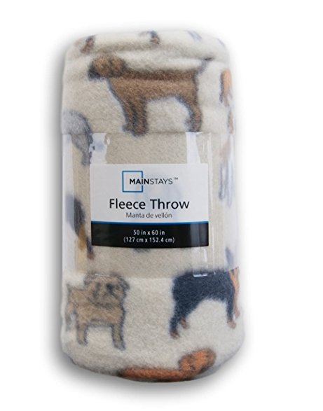 Tan Dogs Patterned Fleece Throw Blanket - 50in X 60in