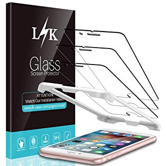 [3 Pack] L K Screen Protector for iPhone 6 Plus/iPhone 6S Plus, [Frame-Installation] Tempered-Glass 9H Hardness, Lifetime Replacement Warranty