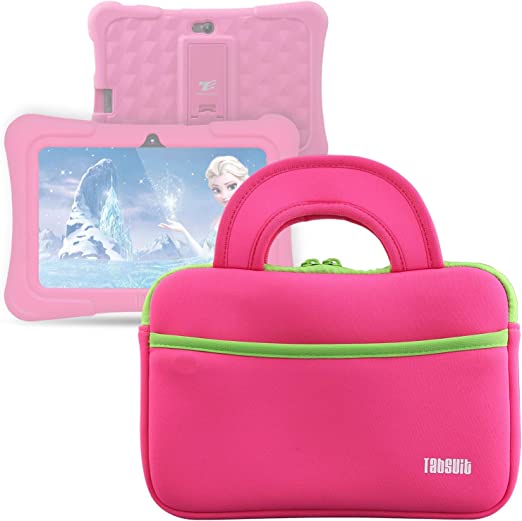 TabSuit 7" Tablet Sleeve Bag Compatible for Dragon Touch Y88X Pro/Y88X/M7 Kids Tablet, MatrixPad S7, Z1 Kids Tablet, iPad Mini 4 3 2 1, Galaxy Tab A 8.0 with Accessory Pocket - Pink
