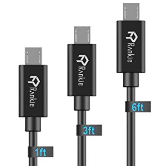 Micro USB Cable, Rankie 3-Pack (1ft, 3ft, 6ft) Premium Micro USB Cable High Speed USB 2.0 A Male to Micro B Sync and Charging Cables for Samsung, HTC, Motorola, Nokia, Android, and More (Black) - R1122
