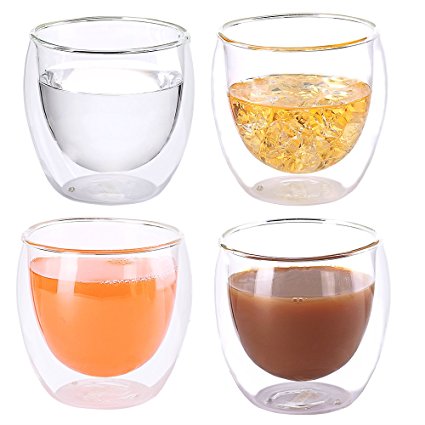Zen Room Ultra Clear Strong Double Wall Glass, Insulated Thermo & Heat Resistant Design, Dishwasher and Microwave Safe, Made of Real Borosilicate Glass (9oz Set of 4)