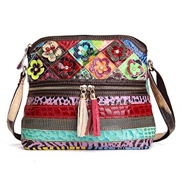 Fashion Crossbody Bag, OURBAG Vintage Women Cowhide Leather Handbag Multicolor Shoulder Bag Ladies Travel Beach Bag