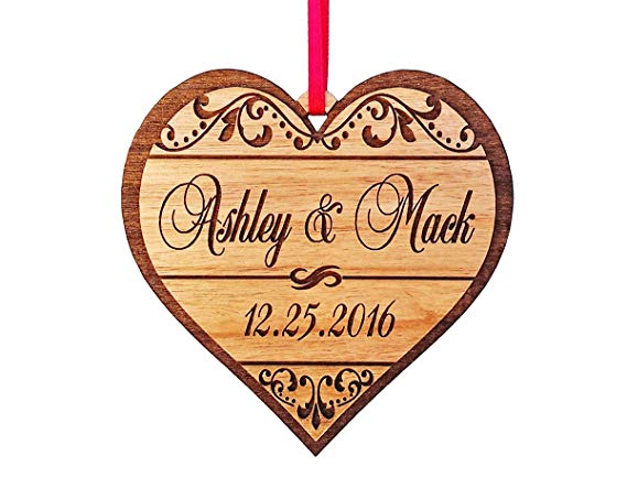 Custom-Engraved-Glasses-by-StockingFactory Personalized Heart Love Christmas Ornament Gfit for Anniversary, Valentines Day, Christmas, Pet, Engagement, Babys First, Couples Mom Dad, Fiance, Wedding