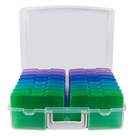 Novelinks Transparent 4" x 6" Photo Storage Boxes - 16 Inner Photo Organizer Cases Photo Keeper Picture Storage Containers Box for Photos (Cool-Colored)