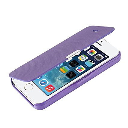 iPhone 5 case, iPhone SE case, iPhone 5s case, MTRONX™ Magnetic Ultra Folio Flip Slim Leather Twill Case Cover Bumper Pouch for for Apple iPhone SE, iPhone 5s iPhone 5 - Purple(MG-PP)