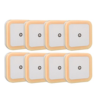 Ledinus 8 Pcs Warm White Plug In LED Night Light with Smart ON/OFF Sensor, Offset Prongs, Soft Brightness, Wall Night Light for Kids Baby Nursery Bedroom Hallway