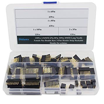 Didamx 120Pcs 2.54MM 6Pin 8Pin 10Pin 10MM Long Needle Female Pin /Double Row 3-Pins Header Strip Stackable Header for arduino