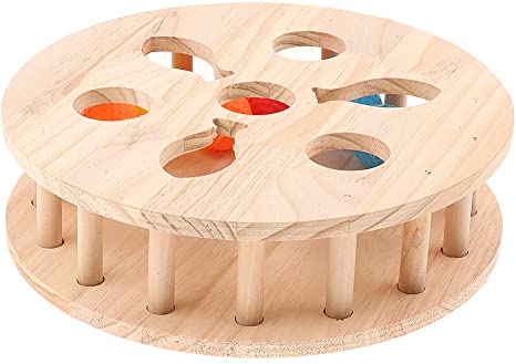homozy Funny Cat Puzzle Toy Round Treasure Chest Wooden Pet Claw Board