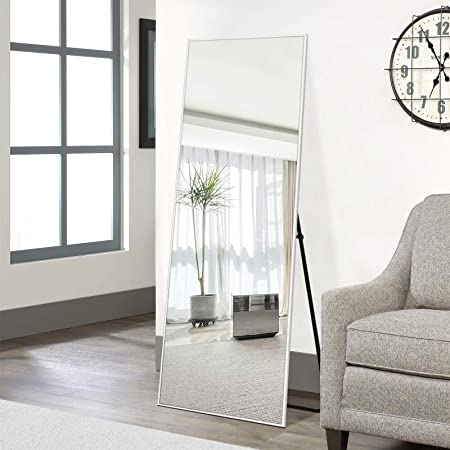 NeuType Full Length Mirror Dressing Mirror 65"x22" Large Rectangle Bedroom Floor Standing Mirror Wall-Mounted Mirror Standing Hanging or Leaning Against Wall Aluminum Alloy Thin Frame (Silver)