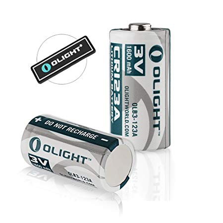 Bundle: Olight CR123A 3V 1600mAh High Performance Lithium Battery Standard Batteries Design for Olight S1 S10R S10C S10 H2R LED Flashlights ( CR123 Set of 2 ) with Olight Patch