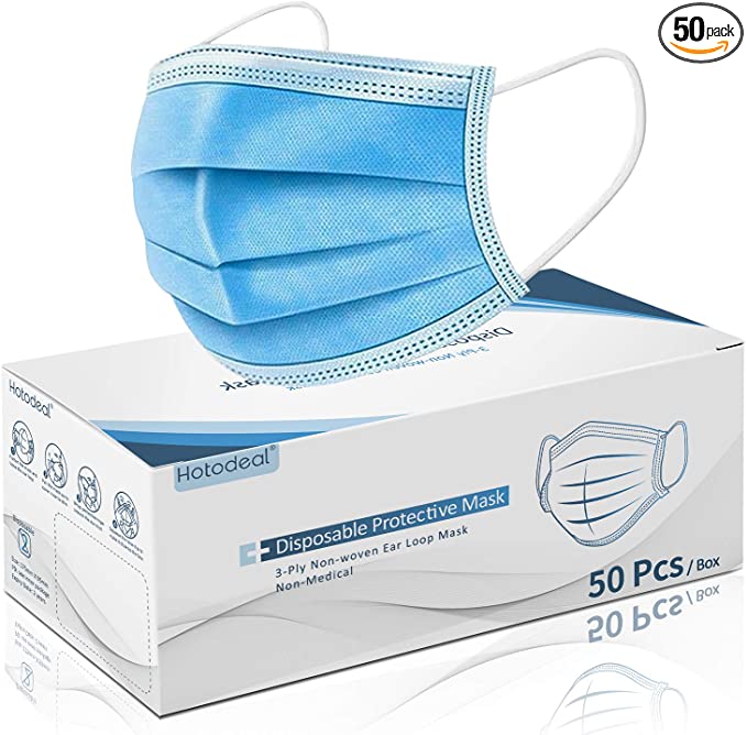 50 Pcs Disposable Face Mask 3-Layer Breathable Protective Mouth Cover for Individual and Family Use for Indoor Outdoor Home Office Travel