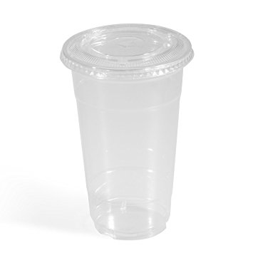 Glotoch 100 Pcs 24 Ounce Clear Plastic Disposable Cups with Flat Lids for Iced Coffee Bubble Boba Tea Smoothie