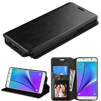 Galaxy Note 5 Case ATUS Samsung Galaxy Note 5 Fashionable Premium Leather Protective Flip Cover and Card Holder Case Wallet Pouch Free E-Time Brand Stylus Pen Included BLACK