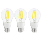 3-Pack 110V 6W A19 Clear LED Filament Bulb - 60W Equivalent Warm White Vintage LED Filament Light Bulb - 600LM E26E27 Base 360 Degree Beam Angle for Home Commercial Accent Ambient Lighting