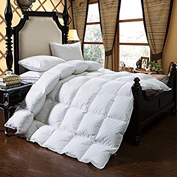 Rose Luxury Goose Feather Down Comforter/Duvet/Quilt for Winter Organic Cotton Cover Down-proof, Twin Size