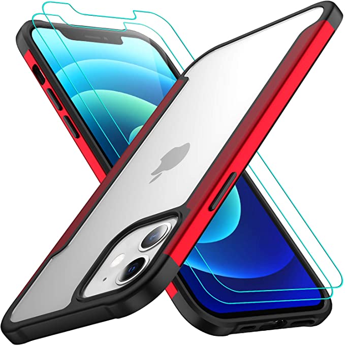 AEDILYS Compatible with iPhone 12 Mini Case (2020),[Airbag Series] with [2 x Tempered Glass Screen Protector] [ Military Grade ] | 15Ft. Drop Tested [Scratch-Resistant] 5.4 Inch- Red