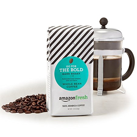 AmazonFresh Go For The Bold, 100% Arabica Coffee, Dark Roast, Whole Bean, 12 Ounce