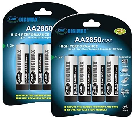 8 x AA (LR6,MN1500, R6) DIGIMAX Rechargeables 2850 mAh AA ULTRA HIGH CAPACITY